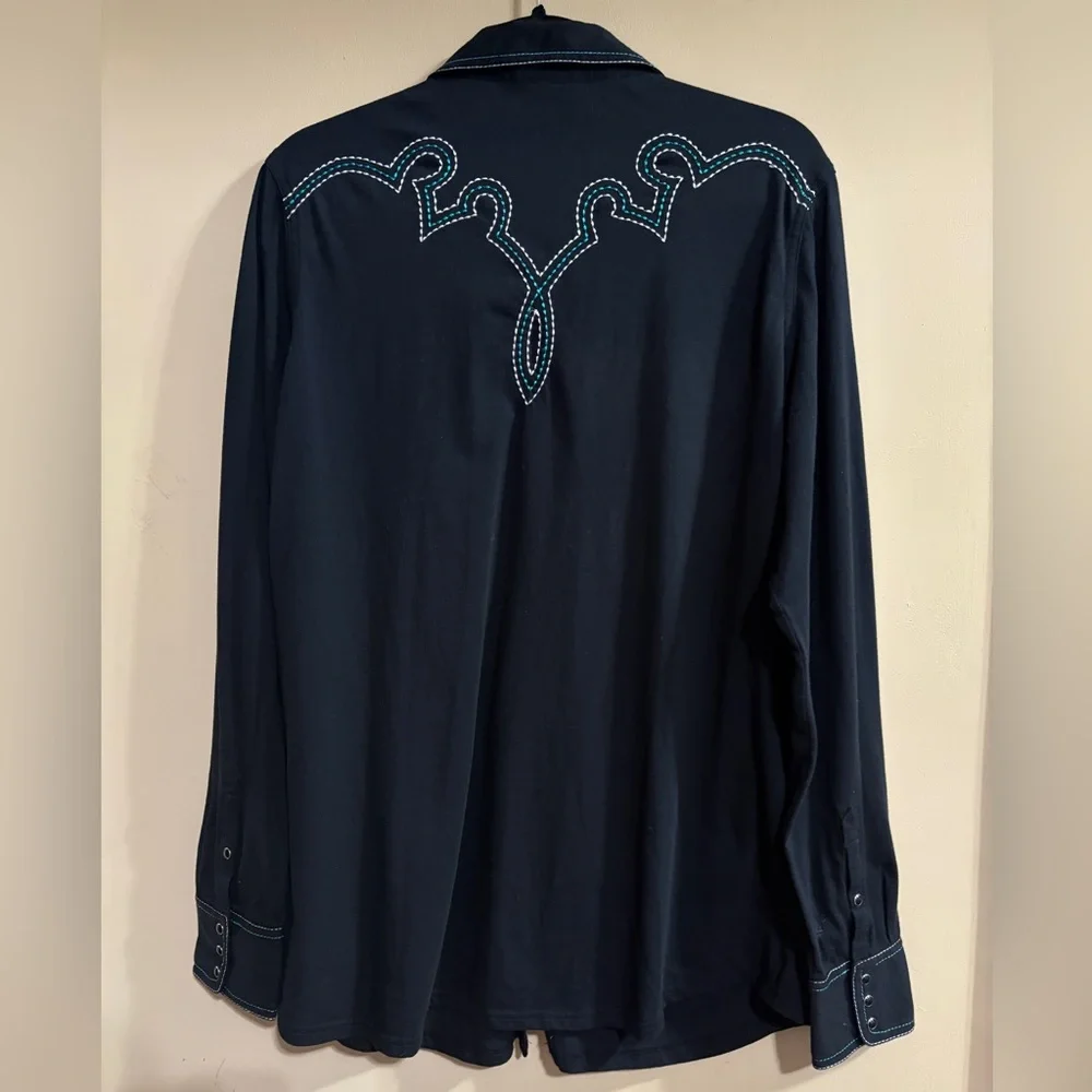 ARIAT Black Western Knit Shirt with Studded & Embroidered Design XXL - Picture 2 of 9